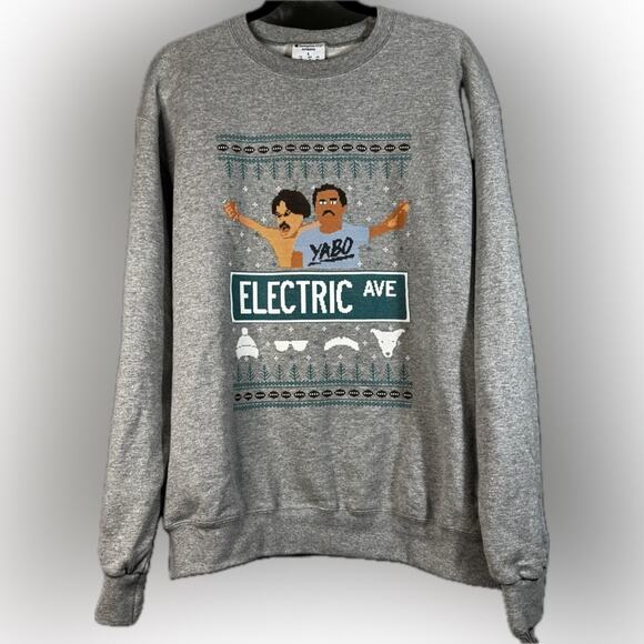 Barstool Pardon My Take Electric Ave Ugly Xmas Mens LG Grey Fleeced Sweatshirt - Picture 1 of 7